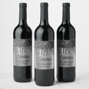 Étiquette Pour Bouteilles De Vin Lecteurs de Parties scintillant noire Silver Foil 