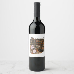 Étiquette Pour Bouteilles De Vin Lecture de fantôme Livre amateur de chats Hallowee