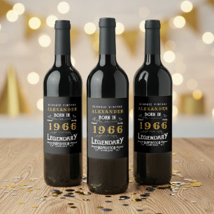 Étiquette Pour Bouteilles De Vin Légende 60e anniversaire Né 1966 Vintage Noir