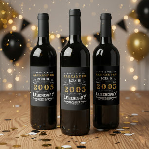 Étiquette Pour Bouteilles De Vin Légende d'anniversaire 21 ans Né 2005 Vintage Noir