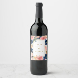 Étiquette Pour Bouteilles De Vin L'élégance sauvage   Navy Blush & Gold Mariage