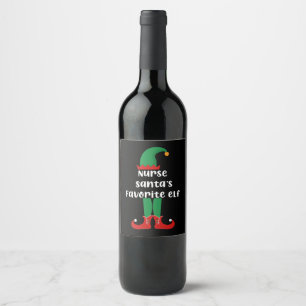 Étiquette Pour Bouteilles De Vin L'elfe préféré de l'infirmière Santa Drôle de Noël