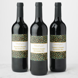 ÉTIQUETTE POUR BOUTEILLES DE VIN LEOPARD GOLD GREEN PERSONNALISÉ 2 ÉTIQUETTE À VIN