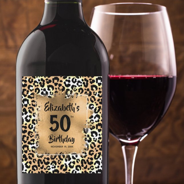 Étiquette Pour Bouteilles De Vin Leopard Poster de animal 50e anniversaire Personna (Créateur téléchargé)
