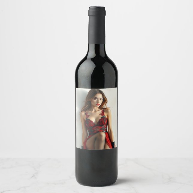 Étiquette Pour Bouteilles De Vin Les dames en rouge (Devant)
