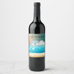 Étiquette Pour Bouteilles De Vin les dauphins qui brassent dans l'océan