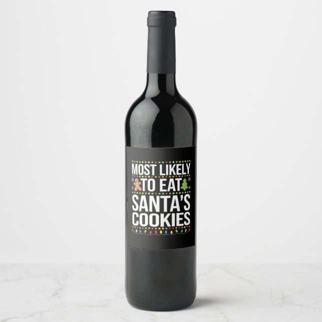 Étiquette Pour Bouteilles De Vin Les Plus Susceptibles De Manger Santas Cookies Noë (Devant)