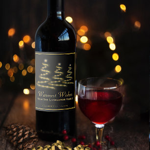 Étiquette Pour Bouteilles De Vin Les voeux les plus chauds Or et Noir Arbres de Noë