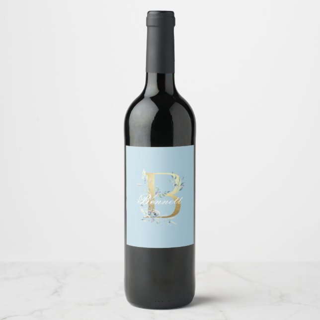 Étiquette Pour Bouteilles De Vin Lettre dorée "B" personnalisable (Devant)