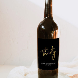 Étiquette Pour Bouteilles De Vin Lettre dorée Trente   30e fête d'anniversaire