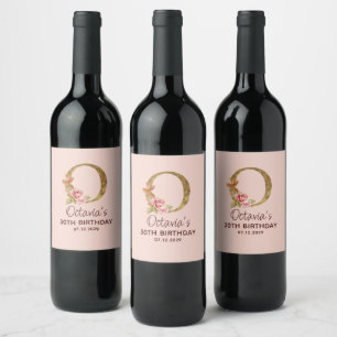 Étiquette Pour Bouteilles De Vin Lettre O Monogramme Or Roses Rose Pâle