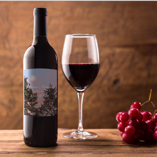Étiquette Pour Bouteilles De Vin Lever de lune dans le ciel rose Photo personnalisé