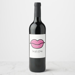 Étiquette Pour Bouteilles De Vin Lèvres Pailletées Rose Baiser Maquillage Beauté Fê