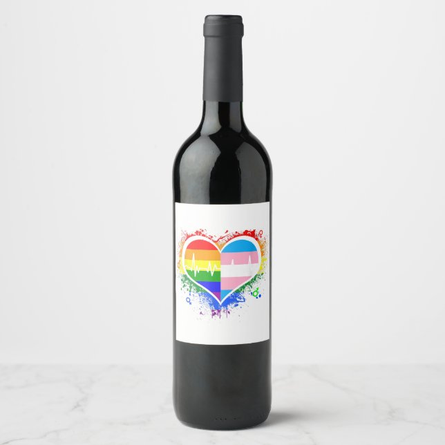 Étiquette Pour Bouteilles De Vin LGBT Hearbeat EKG Shirt Gay Lesbian Transgenre L (Devant)