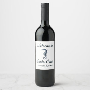 Étiquette Pour Bouteilles De Vin L'hippocampe bleu Mariage maritime nautique