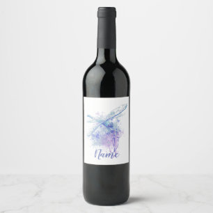 Étiquette Pour Bouteilles De Vin Libellule originale d'aquarelle en nature mauve