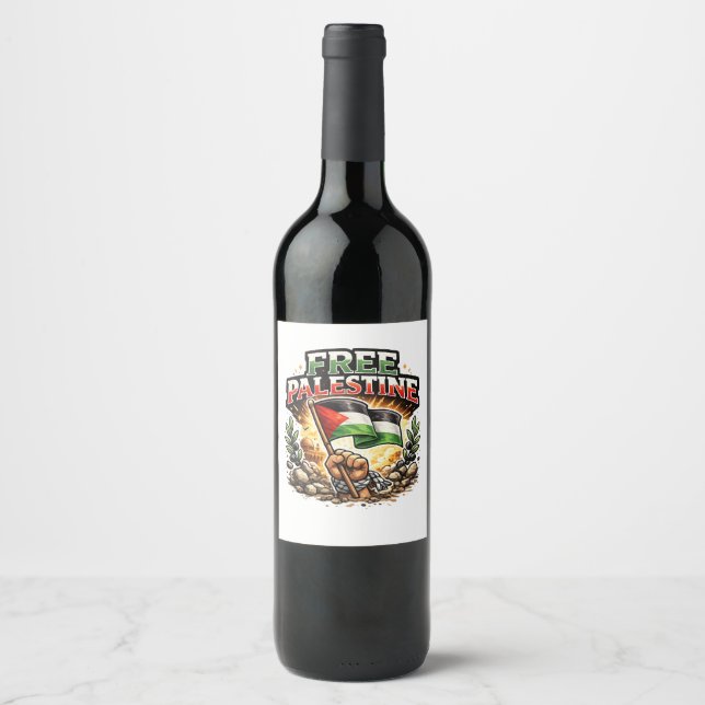 Étiquette Pour Bouteilles De Vin Libre la Palestine (Devant)