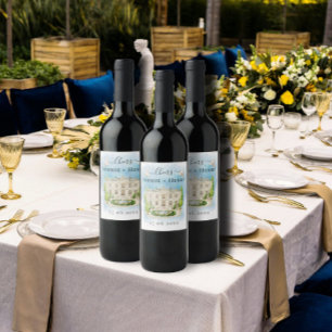 Étiquette Pour Bouteilles De Vin Lieu de réception fleurs colombes Mariage Luxe