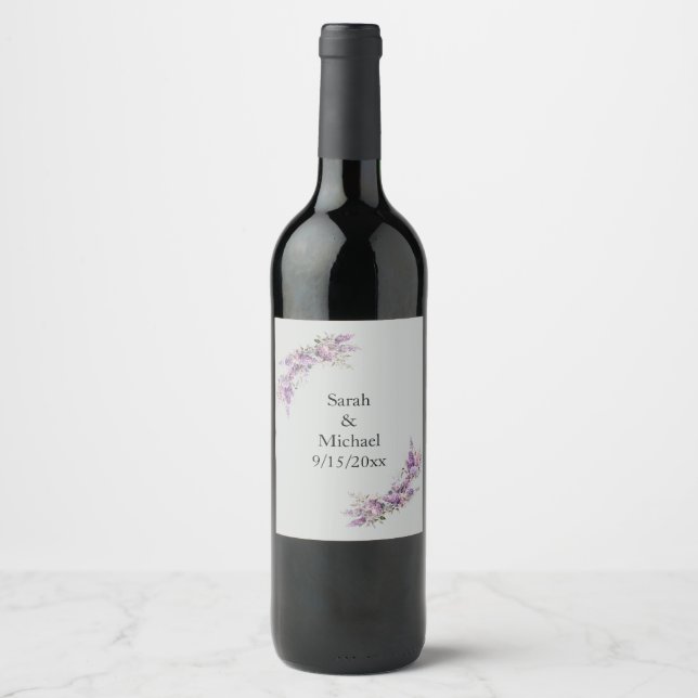 Étiquette Pour Bouteilles De Vin Lilas floral (Devant)