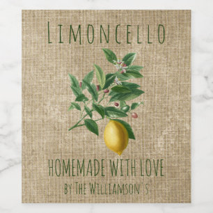 Étiquette Pour Bouteilles De Vin Limoncello Maison Rustique avec Amour