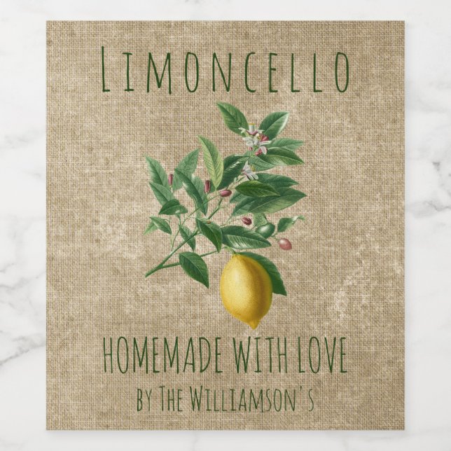 Étiquette Pour Bouteilles De Vin Limoncello Maison Rustique avec Amour (Étiquettes simples)