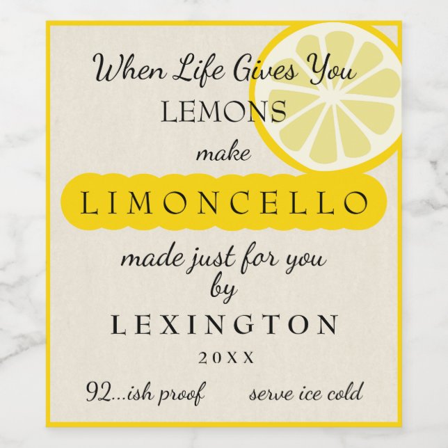 Étiquette Pour Bouteilles De Vin Limoncello Quand La Vie Vous Donne Des Citrons Mai (Étiquettes simples)