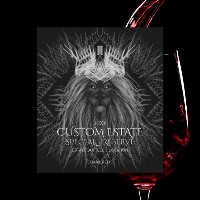 Étiquette Pour Bouteilles De Vin Lion avec monogramme couronne Vin noir Étiquette (Créateur téléchargé)