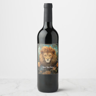 Étiquette Pour Bouteilles De Vin Lion et fleurs