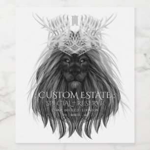Étiquette Pour Bouteilles De Vin Lion noir avec couronne Antlers et monogramme