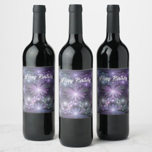 Étiquette Pour Bouteilles De Vin Lit de fleurs tendance brillant art fractal abstra
