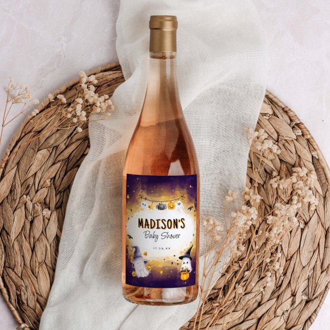 Étiquette Pour Bouteilles De Vin Little Boo Baby shower Jote Baby shower Halloween (Créateur téléchargé)