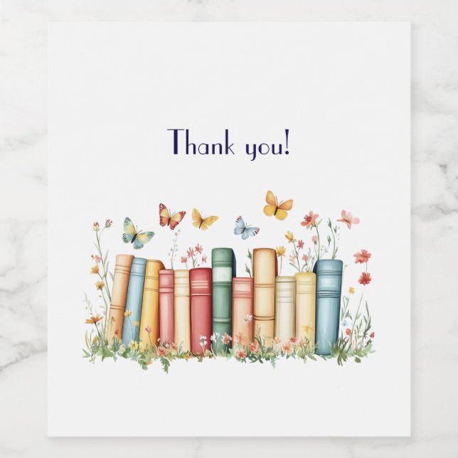 Étiquette Pour Bouteilles De Vin Livres et fleurs Merci (Étiquettes simples)