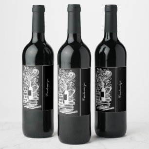 Étiquette Pour Bouteilles De Vin Livres Noir Et Blanc Et Vin 4