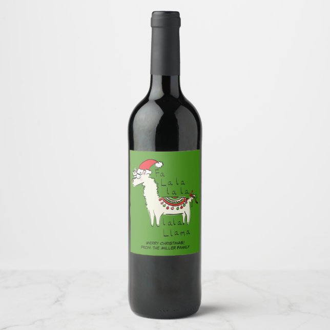 Étiquette Pour Bouteilles De Vin Llama Cute Drôle Noël Vacances (Devant)