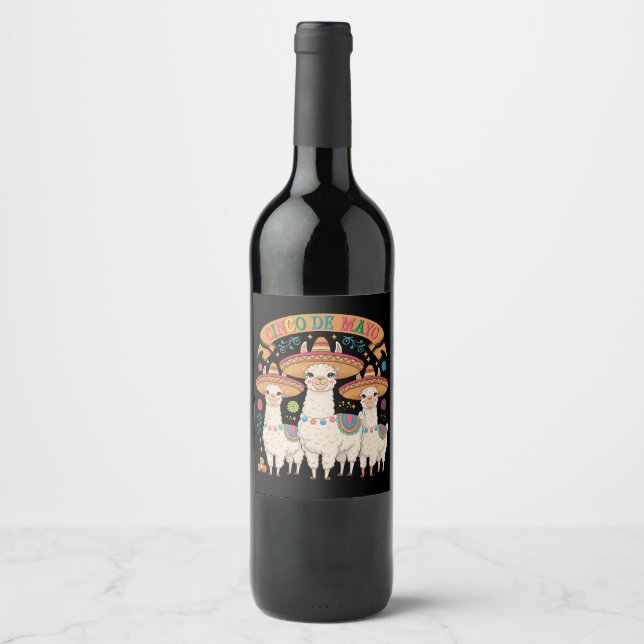Étiquette Pour Bouteilles De Vin Llama Funny Cinco De Mayo Fête (Devant)
