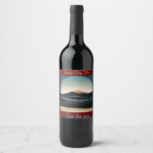 Étiquette Pour Bouteilles De Vin Logo de vague océanique de montagne minimaliste fé