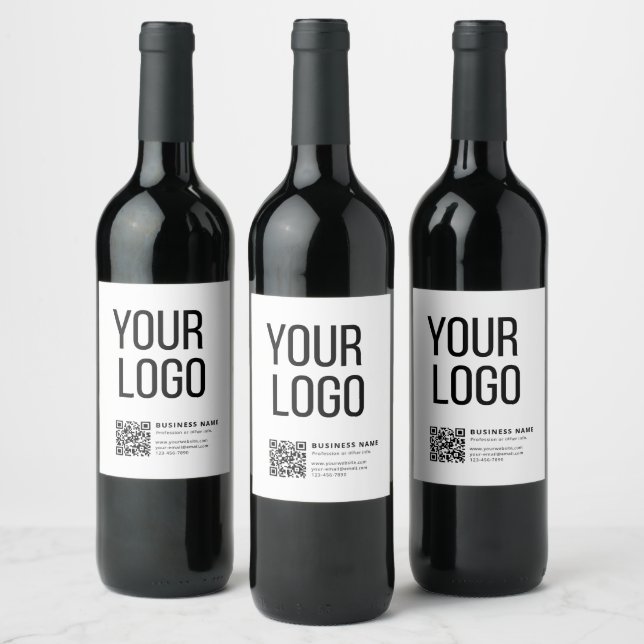 Étiquette Pour Bouteilles De Vin Logo d'entreprise & Code QR modifiable (Bouteilles)