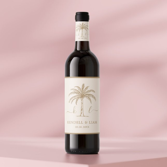 Étiquette Pour Bouteilles De Vin Logo du Mariage Monogramme personnalisé Palm Tree (Créateur téléchargé)
