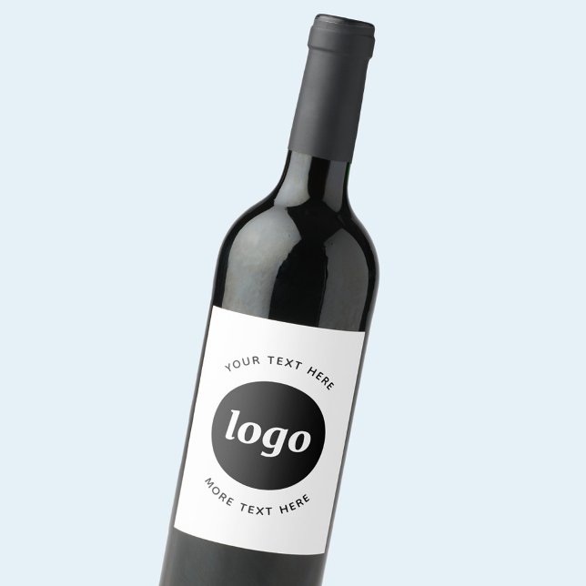Étiquette Pour Bouteilles De Vin Logo Simple Avec Texte Professionnel Promotionnel (Your logo and custom text business promotional wine or bottle label)