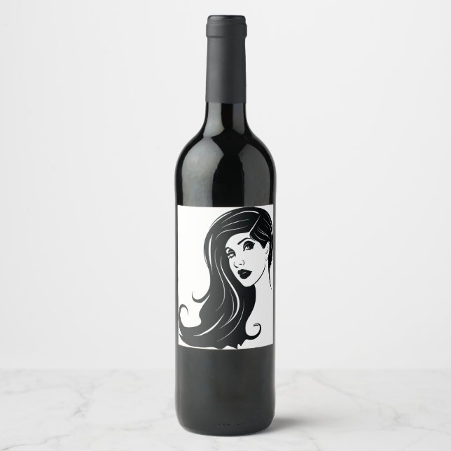 Étiquette Pour Bouteilles De Vin Longs Cheveux Belle Femme Mode Art (Devant)