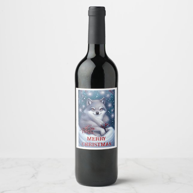 Étiquette Pour Bouteilles De Vin Loup de Noël - Étiquette de vin (Devant)
