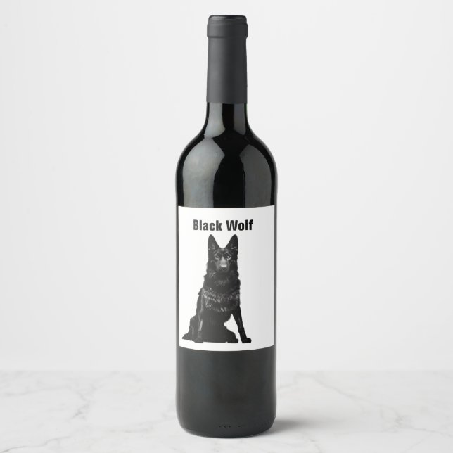 Étiquette Pour Bouteilles De Vin Loup noir (Devant)