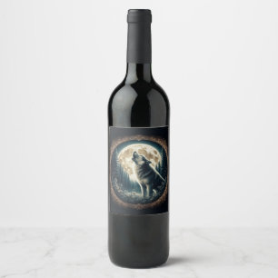 Étiquette Pour Bouteilles De Vin Loup vintage et lune classique