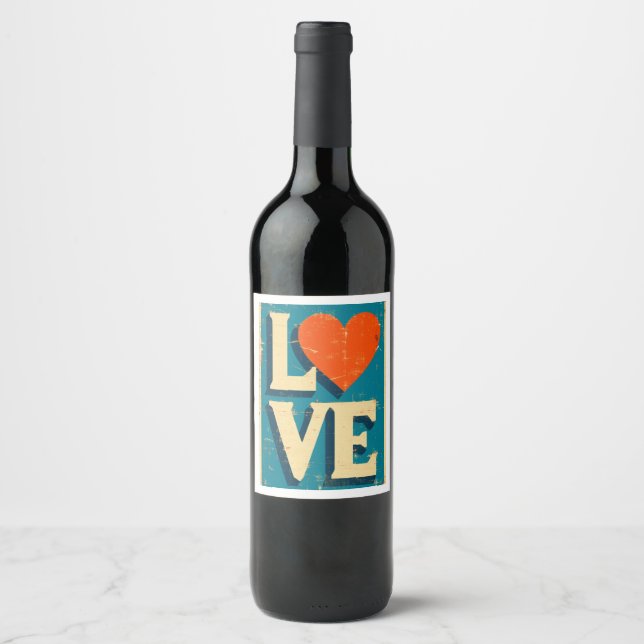 Étiquette Pour Bouteilles De Vin LOVE 1960s-Inspiré Graphics (Devant)