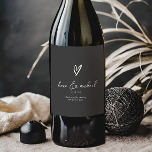 Étiquette Pour Bouteilles De Vin Love Calligraphie Merci Coeur Blanc B&W ID940