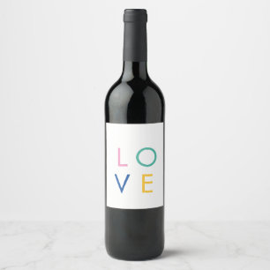 Étiquette Pour Bouteilles De Vin LOVE coloré typographie de la Saint-Valentin