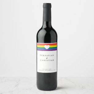 Étiquette Pour Bouteilles De Vin Love Heart et Rainbow Gay Mariage