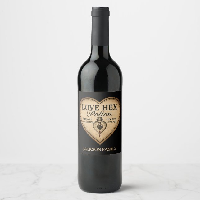 Étiquette Pour Bouteilles De Vin Love Hex Potion Une goutte suffit (Devant)