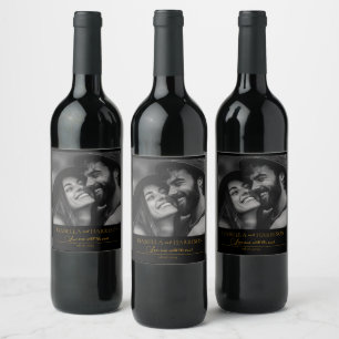 Étiquette Pour Bouteilles De Vin Love I Cote Couple Photo personnalisée Black and G