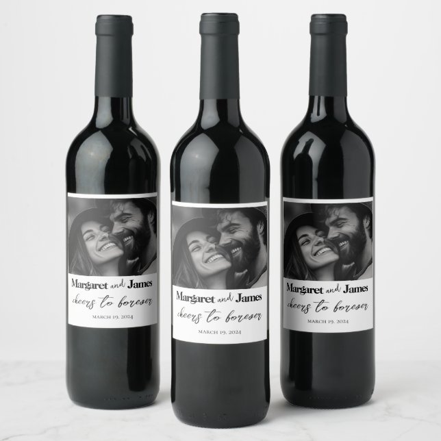 Étiquette Pour Bouteilles De Vin Love I Happy Couple Photo personnalisée noir et bl (Bouteilles)